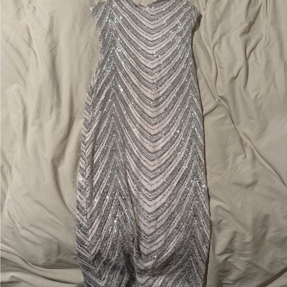 Fashion Nova Silver Sequin Maxi Dress